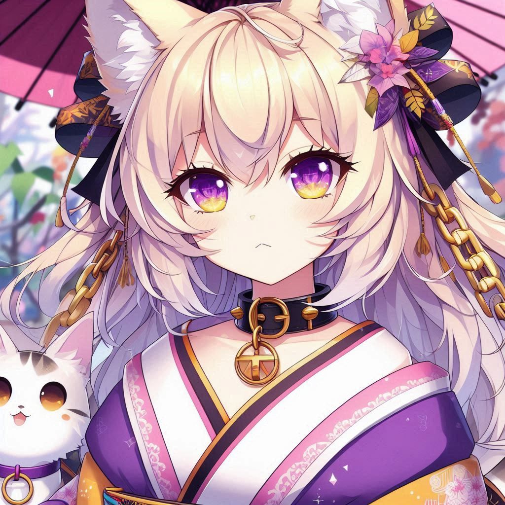 Flauschig’s avatar: an anime girl with fluffy ears in a purple kimono under a pink umbrella